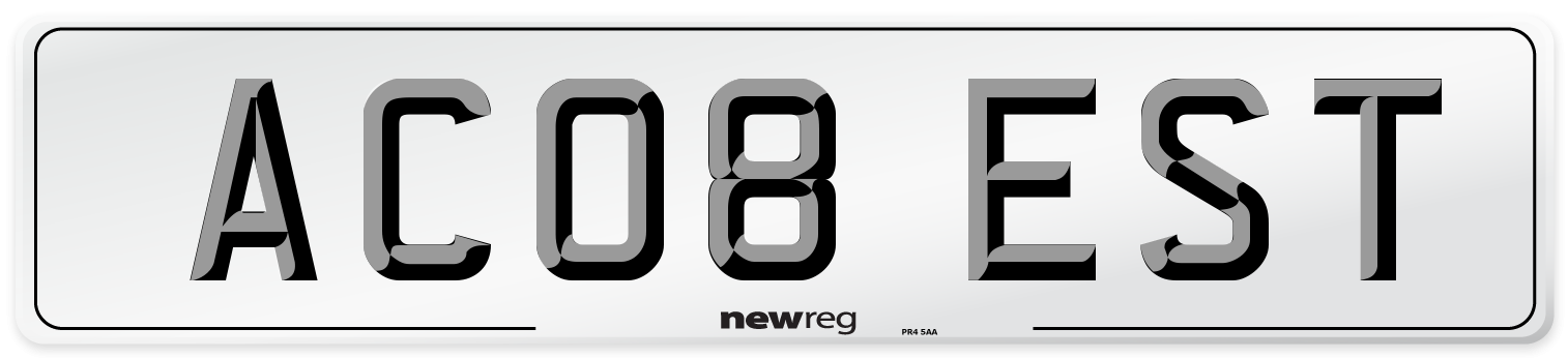 AC08 EST Number Plate from New Reg